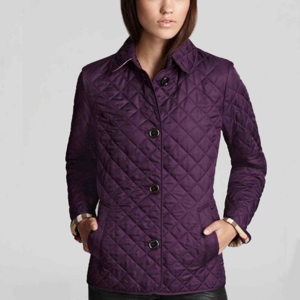 Burberry Brit 'Copford' Quilted Jacket Sz XS In Purple